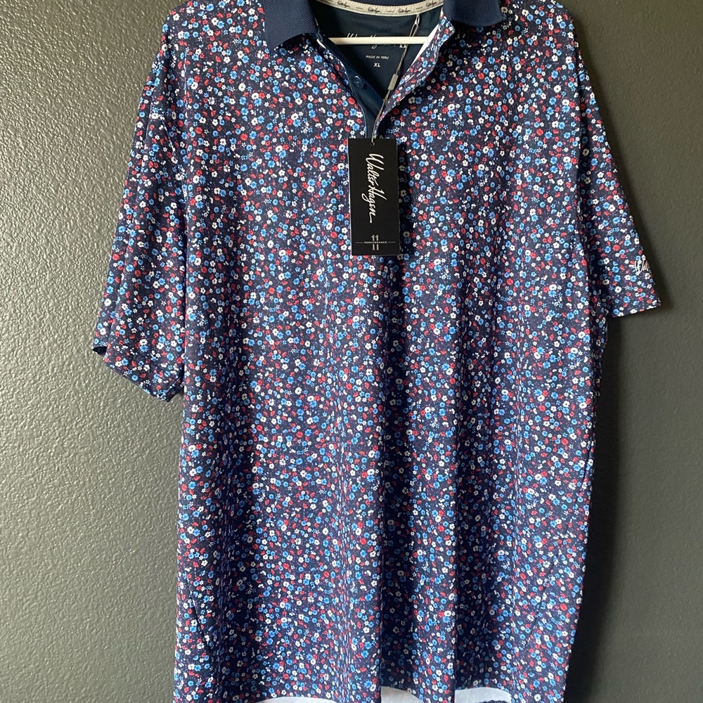 Navy Blue Floral Men's Shirt by Walter Hagen